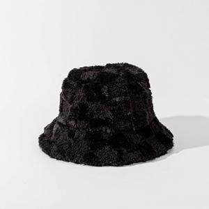 Sombrero de pescador a cuadros al por mayor en stock, gorro de invierno de felpa suave para mujer, sombrero tipo cubo de piel sintética para mujer - Product Image 6