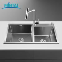 Wastafel Dapur Dua Lubang Kapasitas Besar dari Baja Anti Karat dengan Rakitan Saluran Pembuangan untuk Dapur Komersial