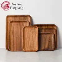 Plateau à manger rectangulaire en bois massif de noyer Plateau à thé au café au design moderne avec finition en mousse pour collation Assiette plate aux fruits secs