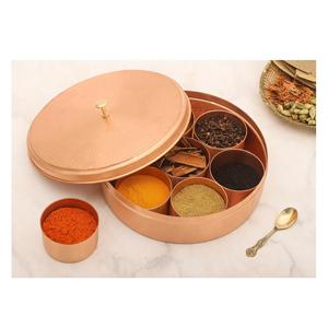 Boîte à épices en cuivre pur pour la cuisine indienne traditionnelle, boîte à épices en cuivre artisanale avec une finition polie élégante - Product Image 3