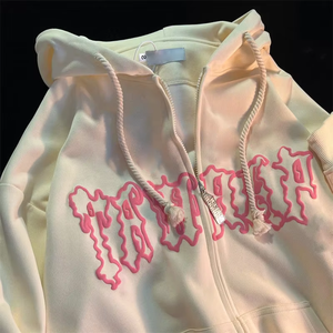 Wholesale Fashion Brand Design 3d Bubble Letter <strong>Hoodie</strong> Custom Heavy Cotton <strong>Fleece</strong> Oversized Puff Printing Zipper <strong>Hoodie</strong> <strong>Women</strong> - Product Image 3