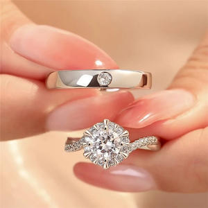 แหวนเพชรจำลองคุณภาพสูงสำหรับผู้หญิงสไตล์คู่รักแบบเรียบง่ายและทันสมัยการขอแต่งงานแหวนเปิดงานแต่งงาน - Product Image 4