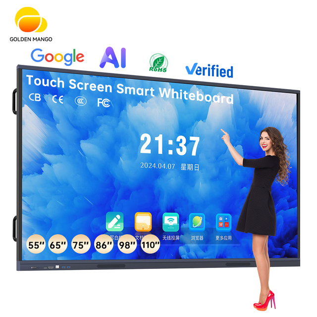 Factory Customize 55 65 75 86 98 110 Inch 4K Touch Monitor  AI Google Smart Board for Hotel Conference Room