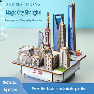 Caja de Música de Madera DIY con Diseño del Horizonte de Shanghái, Rompecabezas 3D de la Torre de la Perla Oriental, Juguete Educativo Creativo de Ensamblaje Coleccionable - Product Image 2