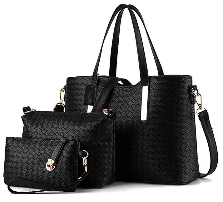 Women Fashion Synthetic Leather Handbags Tote Bag Shoulder Bag Top Handle Satchel Purse Set 3pcs