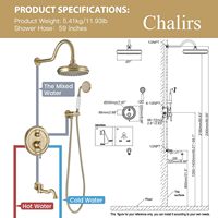 Système de douche à effet pluie avec douchette à main, robinet de douche moderne en or brossé, ensembles de robinets de douche, combinaison de robinets de douche, douche à pression en laiton