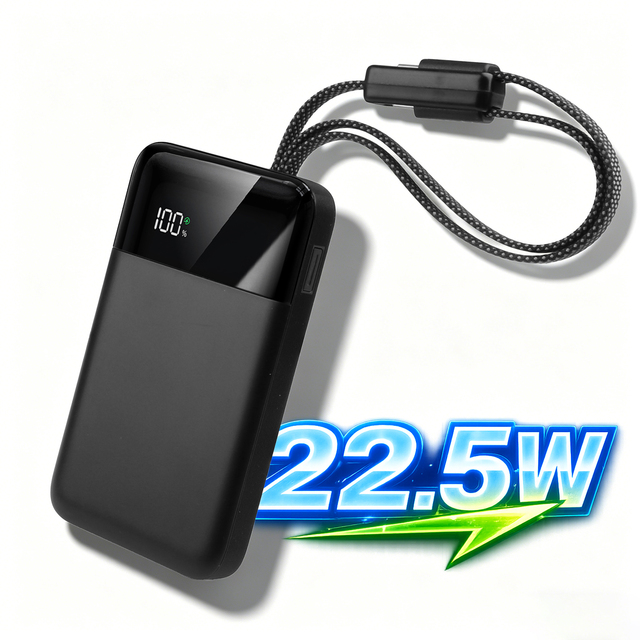 22.5W 45W 65W PD Fast Charging 10000 20000 30000mAh Power Bank with Built-in Braided Dual USB C Cables LED Digital Display