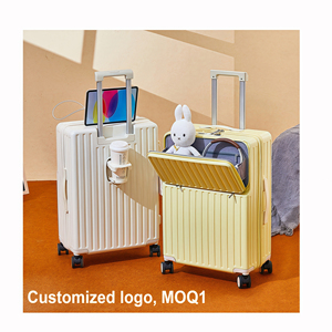 RTS Bulk Luxury Trolley case with Phone Holder WaterProof Smart Luggage with Usb Charging Port <b>Suitcase</b> with Cup Holder - Product Image 1