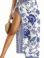 Robe de plage tricotée à imprimé floral, longue, pour femme, paréo de bain, nouvelle collection, 100% polyester