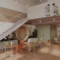 Étagère murale robuste en acier inoxydable et bois avec éclairage LED, étanche et écologique, pour café et salon de thé sur mesure