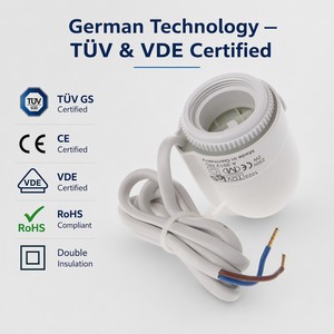 Attuatore Termico Elettrico Normalmente Chiuso 230V per Uso Alberghiero, Design Moderno, Componenti per <span class=keywords><strong>Riscaldamento</strong></span> <span class=keywords><strong>a</strong></span> <span class=keywords><strong>Pavimento</strong></span>, Grado di Protezione IP54, Facile Installazione - Product Image 3
