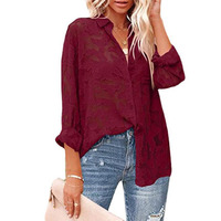 Chemises blanches à manches longues en maille transparente pour femmes, streetwear, chemise boutonnée en jacquard fleuri, chemisier oversize pour femmes