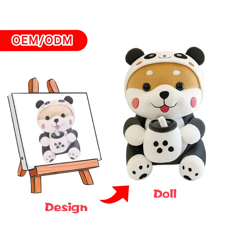 OEM ODM Desenhos animados cachorrinho vestindo panda casaco personalizado brinquedo de pelúcia animal vestindo casaco