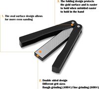 Aiguiseur de couteaux pliable portable en diamant, pierre à aiguiser double face 400/600 grains pour cuisine, camping en plein air, jardin