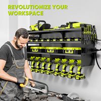 Support mural robuste à 4 niveaux en acier carbone noir pour outils électriques avec 4 multiprises pour garage et atelier