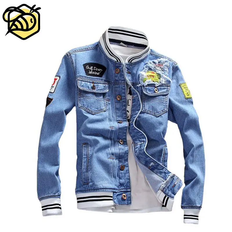 Blue Denim Jacket Men Autumn Fashion Cool Trendy Mens Jean Jackets Casual Coat Outwear Stand Collar Motorcycle Cowboy 2022