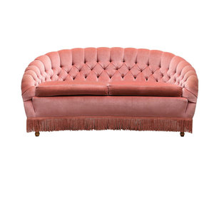 Canapé incurvé moderne suédois en velours rose avec frange Salon Tufté Petit canapé <span class=keywords><strong>2</strong></span> <span class=keywords><strong>places</strong></span> Glands Farmhouse Loveseat à <span class=keywords><strong>vendre</strong></span> - Product Image 1
