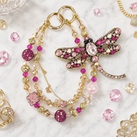 Lujoso Colgante de Libélula para Teléfono, con Cuentas de Cristal y Diamantes de Imitación, en Oro Rosa, Llavero y Colgante para Bolso, Joyería Artesanal al por Mayor