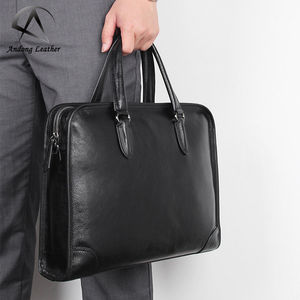 Maletín de Cuero Genuino Andong para Portátil de 14 Pulgadas, Bolso de Mano para Hombre, Estilo Europeo, Bolsos Cruzados de Negocios - Product Image 1