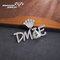 Pendentif Lettre DME Personnalisé Iced Out en Argent Sterling 925, Collier Hip Hop Couronne et Sac d'Argent, Bijou de Mode Personnalisé