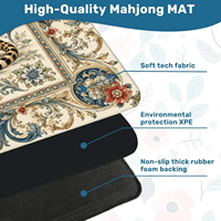 Tapis de table de mahjong carré vintage bleu indigo à motif botanique symétrique lapin et oiseaux pour les amateurs de mahjong