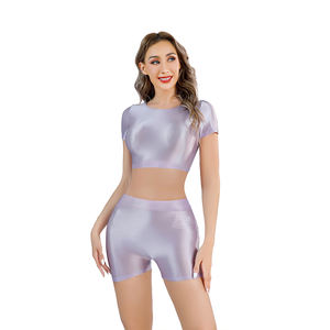 Haut court brillant à col rond et coupe ajustée pour femmes <span class=keywords><strong>sexy</strong></span>, couleur unie, débardeur, camisoles de sport, gym, fitness - Product Image 5