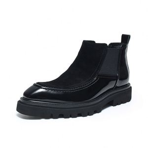 Bottes en cuir verni noir pour homme, bout carré, côtés élastiques, bottes à la cheville, semelle en caoutchouc antidérapante, toutes saisons - Product Image 3