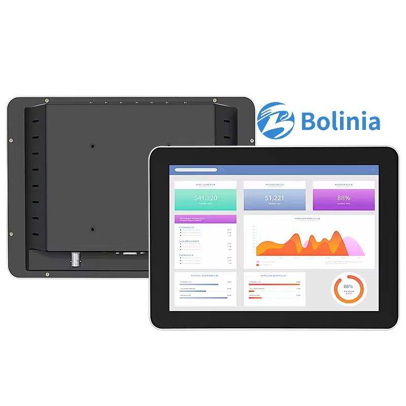 8" Aluminum Frame Mini Industrial EETI VGA AU HD TFT LCD Monitor PCAP Capacitive Touch Screen USB LED Backlight Wall Mount 4:3