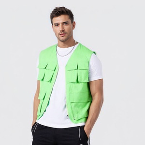 Neon <strong>Green</strong> <strong>Men</strong> Sleeveless Washed Pocket Detail Utility <strong>Denim</strong> Vest <strong>Jacket</strong> - Product Image 3