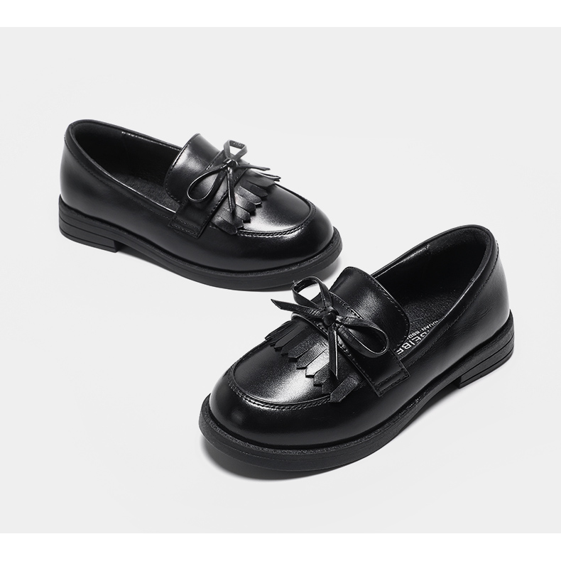 Girls black leather shoes leather spring summer new foreign-style bean shoes soft bottom English wind single shoes children
