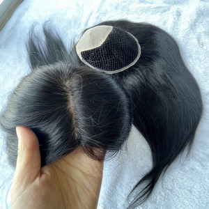 Prothèse capillaire intégrale noire en filet pour <span class=keywords><strong>femme</strong></span>, <span class=keywords><strong>cheveux</strong></span> Remy, 16 pouces, base en soie, <span class=keywords><strong>cheveux</strong></span> chinois - Product Image 4