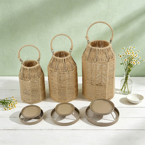 Hand Woven Portable Lampshade Imitation Rattan Cylindrical E27 Solar <b>Lighting</b> Tea Room <b>Decorative</b> Pendant Light - Product Image 3