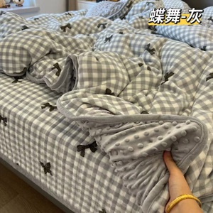 인쇄된 이불 침대 시트가있는 우유 양털 침대 커버 세트, 베갯잇, 이불 커버 세트 - Product Image 5