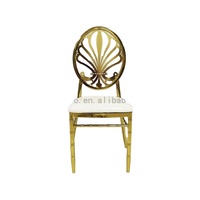 Chaise de banquet empilable moderne en acier inoxydable avec motif floral doré pour mariages, hôtels, salles à manger, bars, salons - Vente en gros