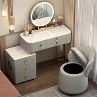 Ensemble coiffeuse pour chambre à coucher, miroir LED irrégulier, plateau en verre trempé, tabouret de rangement, armoire de charge intelligente