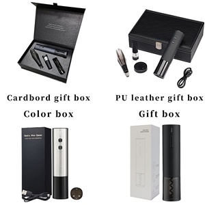 Juego de abridor de botellas de vino automático de acero inoxidable con logotipo personalizable y recargable por USB - Product Image 3
