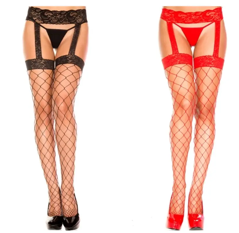 Precio barato de gran tamaño de malla de rejilla agujero hueco sexy mujeres suspender medias