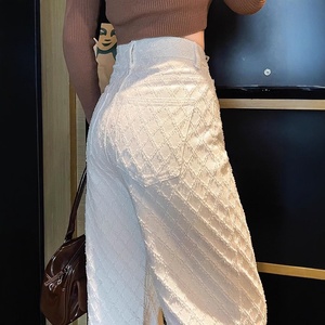Jeans Jacquard in Denim Bianco da Donna a Gamba Larga, <span class=keywords><strong>Vita</strong></span> <span class=keywords><strong>Alta</strong></span>, Vestibilità Ampia, Lunghezza al Pavimento, Casual, Primaverili, Tessuti, Lavabili - Product Image 1