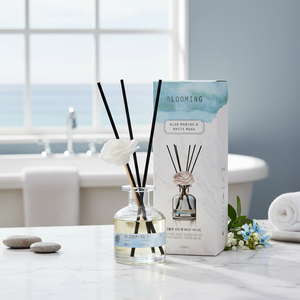 [BLOOMING] Home Fragrance <b>Reed</b> <b>Diffuser</b> Set Premium Perfume Blue Marine & White Musk Long Lasting Fresh Glass 150 130ml - Product Image 3
