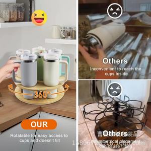 Wooden Rotating Water <b>Bottle</b> <b>Rack</b> 360 Degree Turntable Desktop <b>Storage</b> Holder Round Shape Multipurpose Stand - Product Image 4