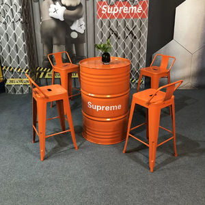 Table et chaise hautes de style industriel en fer, design baril à huile, pour stand autoportant, <span class=keywords><strong>salon</strong></span> de thé, café, espace de repos extérieur, usage commercial - Product Image 2