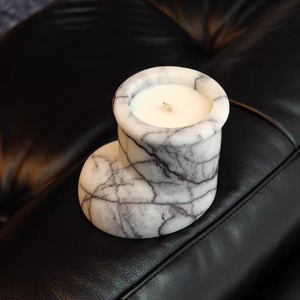 Porte-bougie en marbre naturel de luxe, forme irrégulière unique, pot à bougie pour la décoration de la maison, conteneur pour bougie d'aromathérapie - Product Image 2