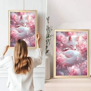 Kit <span class=keywords><strong>de</strong></span> <span class=keywords><strong>Pintura</strong></span> <span class=keywords><strong>de</strong></span> Diamantes 5D DIY LS 30x40CM, Zorro Rosa, Resina Redonda, Hada AB, <span class=keywords><strong>Pintura</strong></span> Especial con Broca sobre Lienzo, Borde Ondulado - Product Image 3