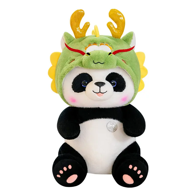 All'ingrosso simpatico cartone animato Panda peluche giocattolo con drago anno cappello per il nuovo anno regalo Panda peluche con cappello bambola