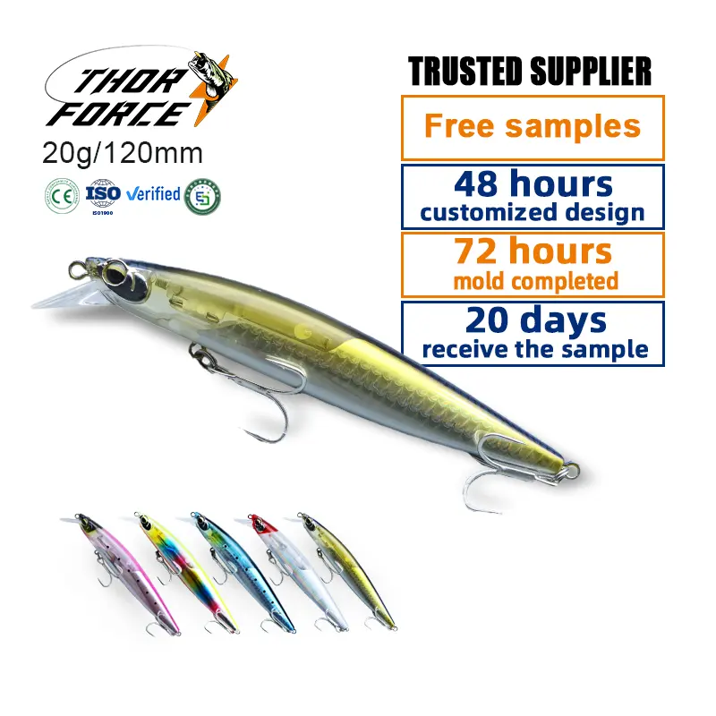 THORFORCE OEM ODM 20g 120mm HVM013 Trolling Fishing Lure Lake Ocean Boat Lure Fishing Long Casting Hard Baits Bent Minnow lures