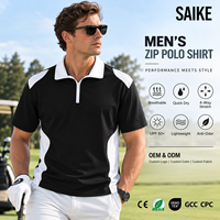 Haut de golf décontracté et sportif personnalisé OEM, anti-rides, imprimé, color block, demi-zip, manches courtes, col rabattu, panneau contrastant, avec poche