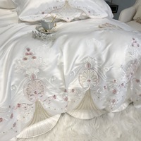 Parure de Housse de Couette en Jacquard 100% Coton Style Américain avec Dentelle, 400TC, Motif Uni, Literie de Luxe pour Mariage de Princesse