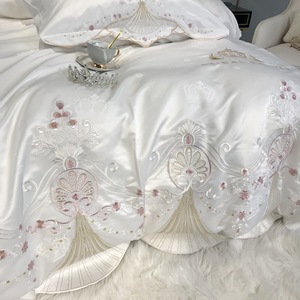 Parure de Housse de <span class=keywords><strong>Couette</strong></span> en Jacquard 100% Coton Style Américain avec Dentelle, 400TC, Motif Uni, Literie de Luxe pour Mariage de Princesse - Product Image 5