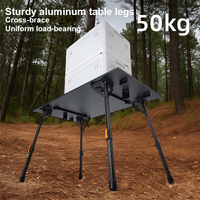 Table pliante en alliage d'aluminium à grande capacité avec rangement intégré non amovible et hauteur réglable pour le camping