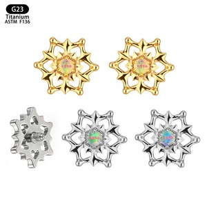 Boucles d'oreilles en opale flocon de neige en alliage de titane F136, serties de griffes, bijoux de piercing tendance pour soirée - Product Image 5